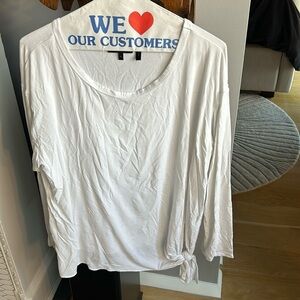 THEORY Women's White Scoop Neck Knotted Bottom Long Sleeve Tee Size L